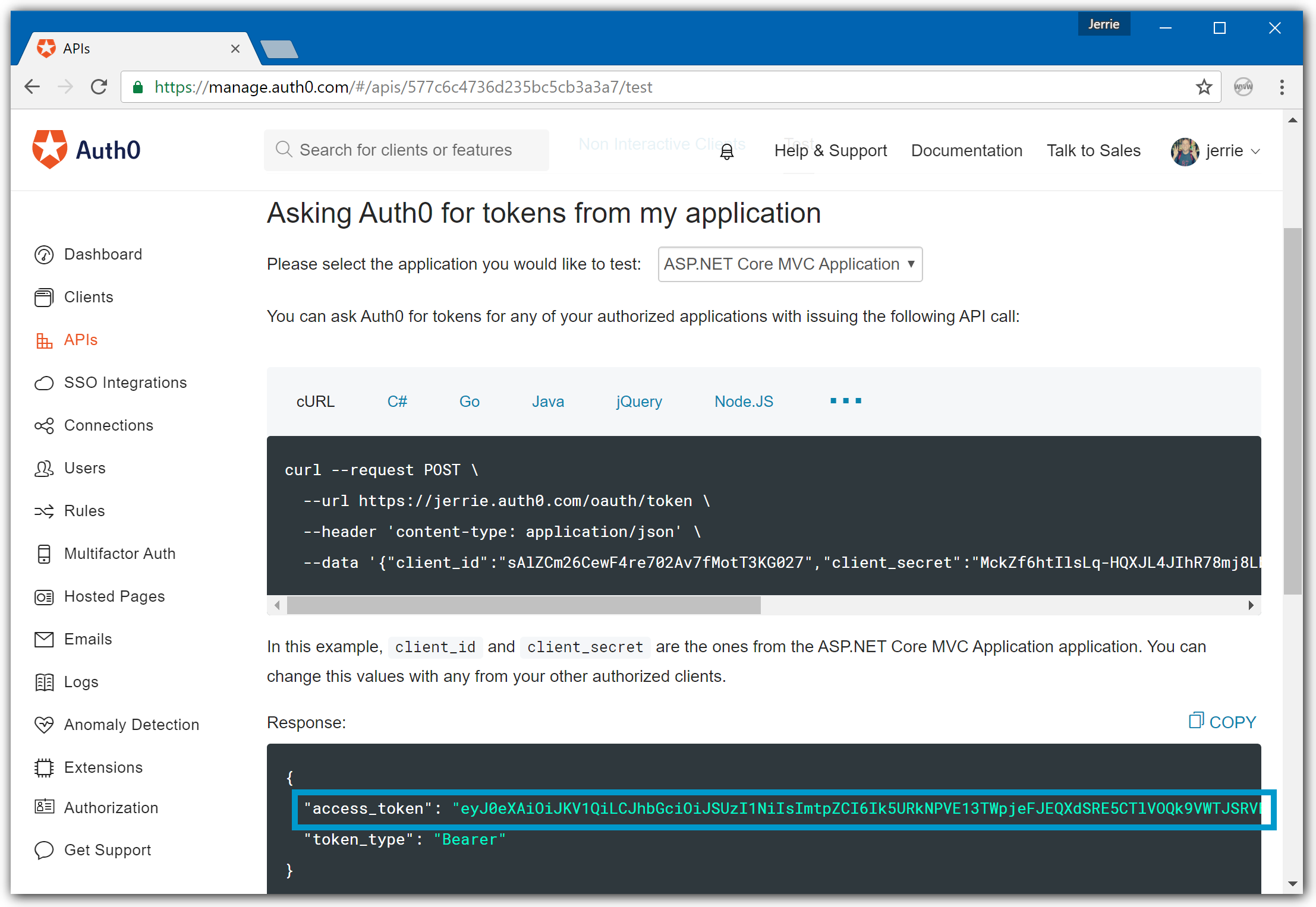 Auth0 Node (Express) API SDK Quickstarts: Add authorization to an   API application